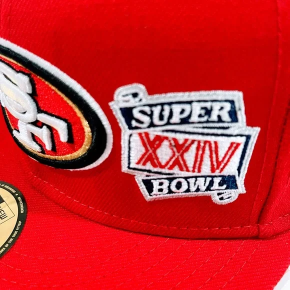 SF 49ERS RED Fitted Hat with Super Bowl Patches. Unisex - Picture 10 of 12